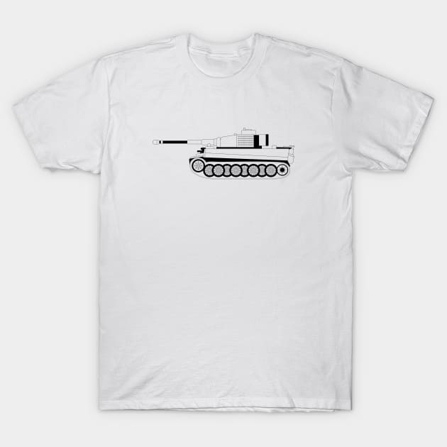 Tiger I Tank Black Outline T-Shirt by kindacoolbutnotreally